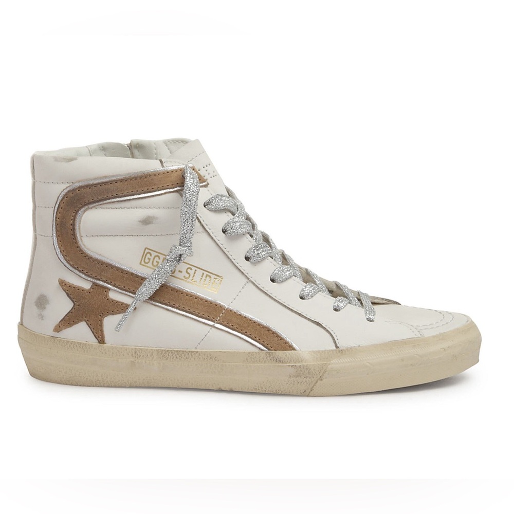Golden Goose Slide High Top Sneaker white brown silver women NIB